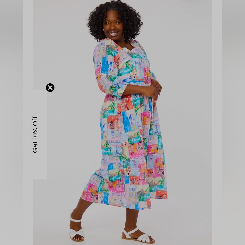 Joanie midi postcard print dress